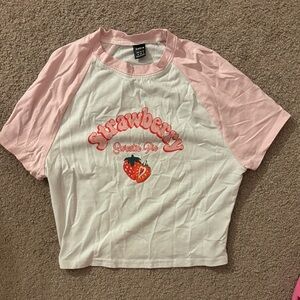 SHEIN Strawberry Graphic Crop Tee - Pink & White